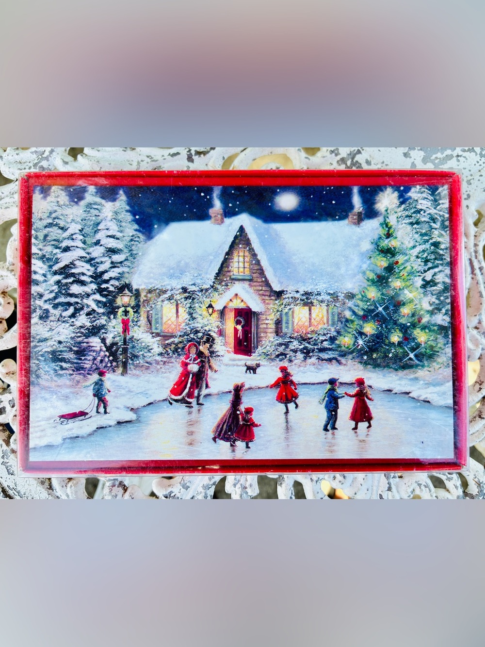 NWT Sealed American Greetings Christmas Cards 16 Ct Nicky Boehme Skaters Pond